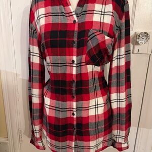 Garage red Black White Plaid Button-Up flannel shirt